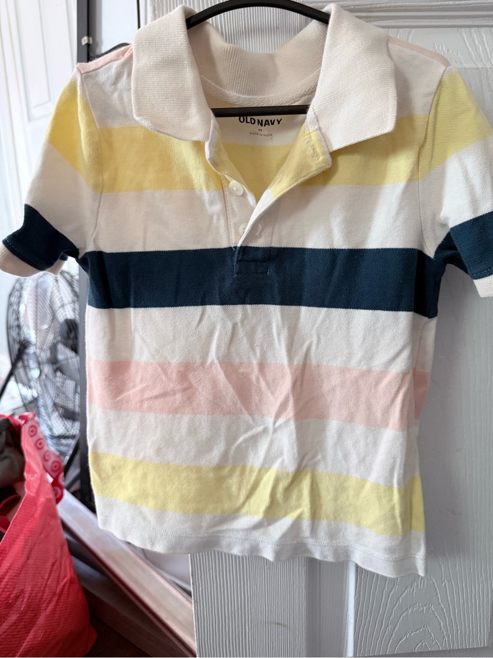 Old Navy Striped Short Sleeve Polo - Yellow, Navy & Pink